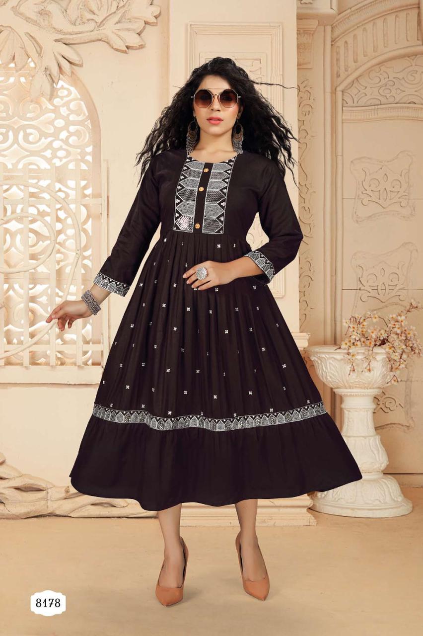 Riyaa Ashmi Ethnic Wear Heavy Rayon Anarkali Kurti Collection